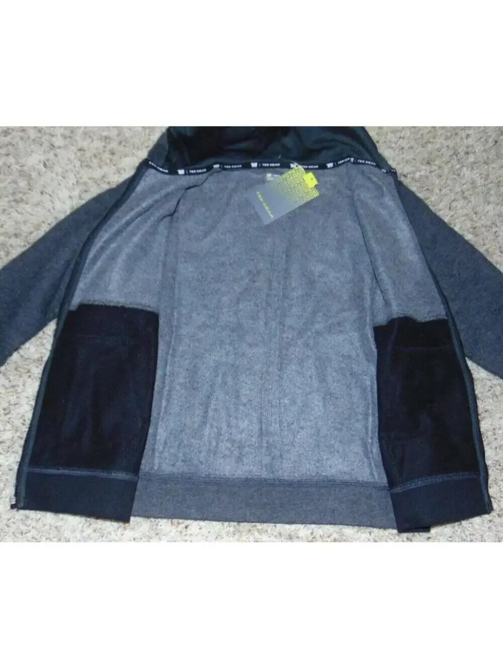 Tek Gear Hoodie Jacket Boys 10/12 Black Gray Fleece Lined Full Zip Up Husky